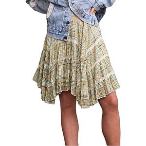 NEW Free People One Plaid Lace Houndstooth Nora Printed Mini Skirt Size Medium